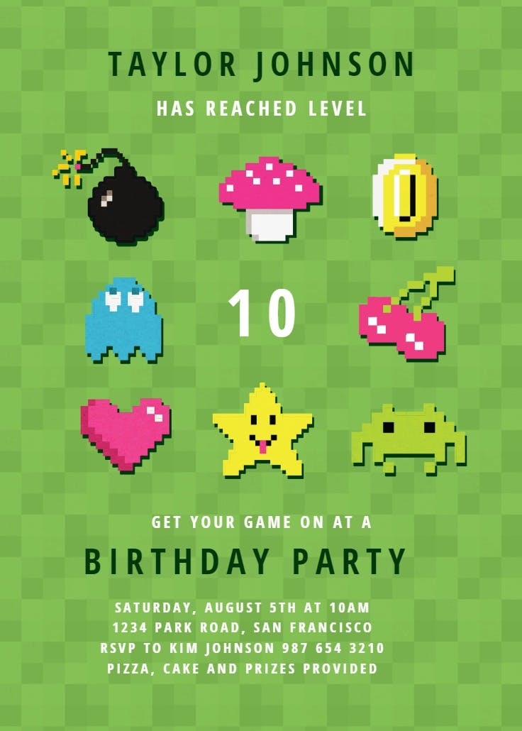 Level up gamer - invitación de fiesta