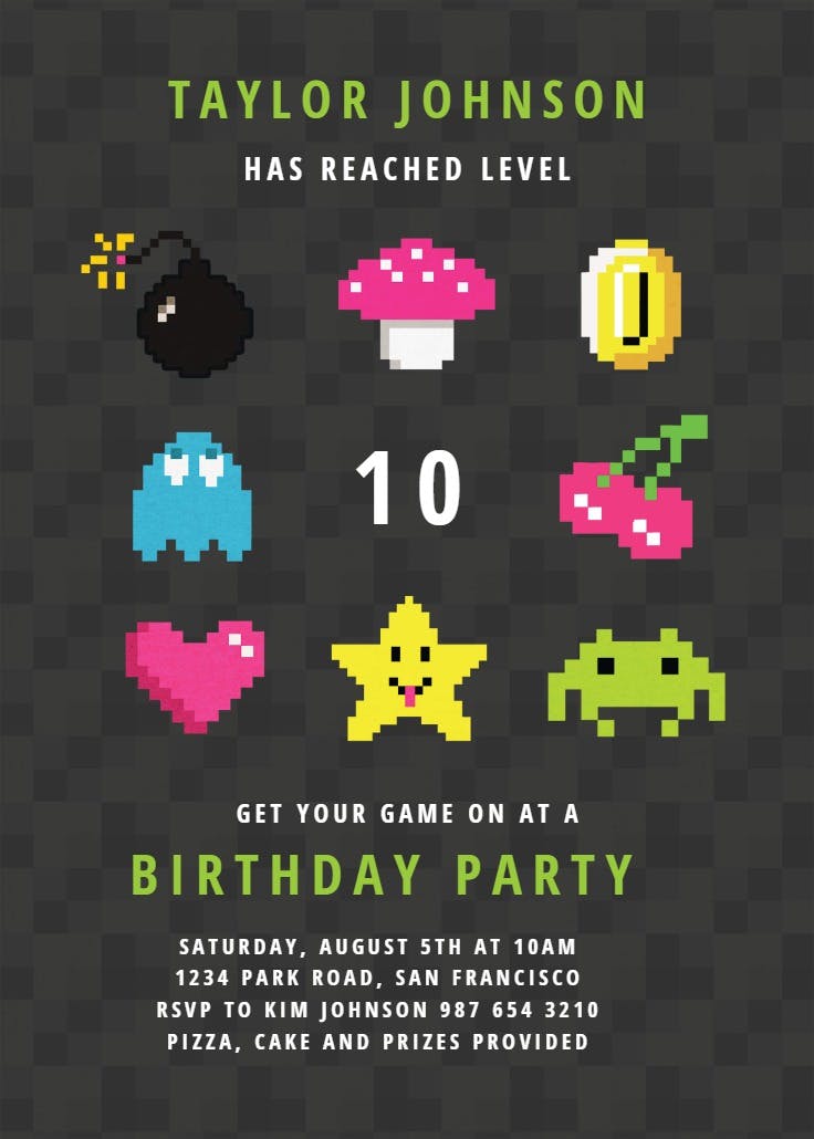 Level up gamer - invitación de fiesta