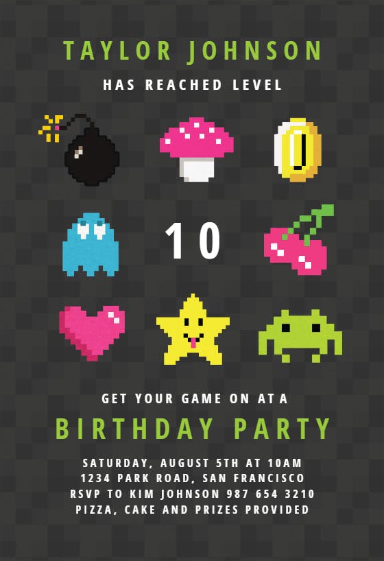 Level up gamer -  invitación de cumpleaños