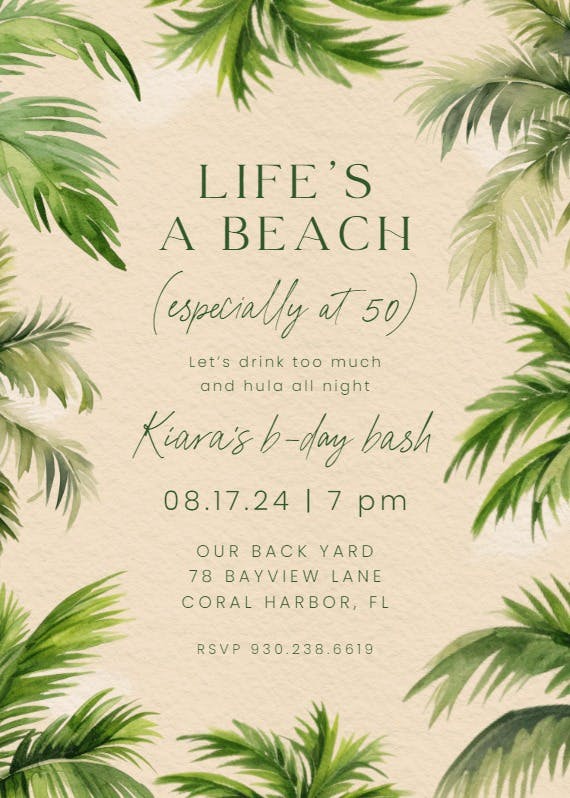 Life's a beach - invitation
