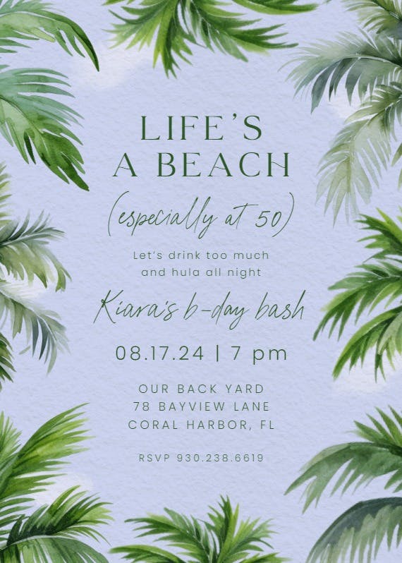 Life's a beach - luau party invitation