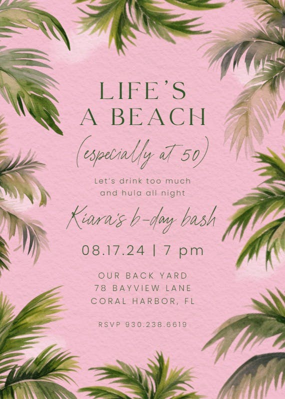 Life's a beach - pool party invitation