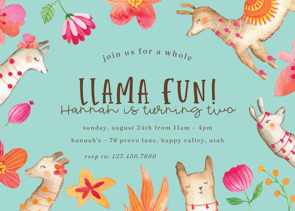 Llama fun - birthday invitation