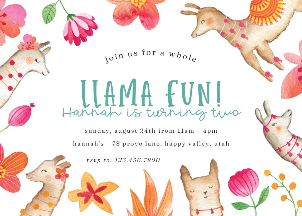 Llama fun - printable party invitation