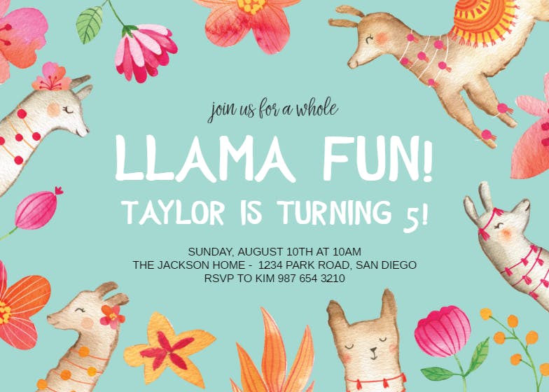 Llama fun - birthday invitation