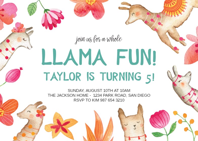 Llama fun - printable party invitation