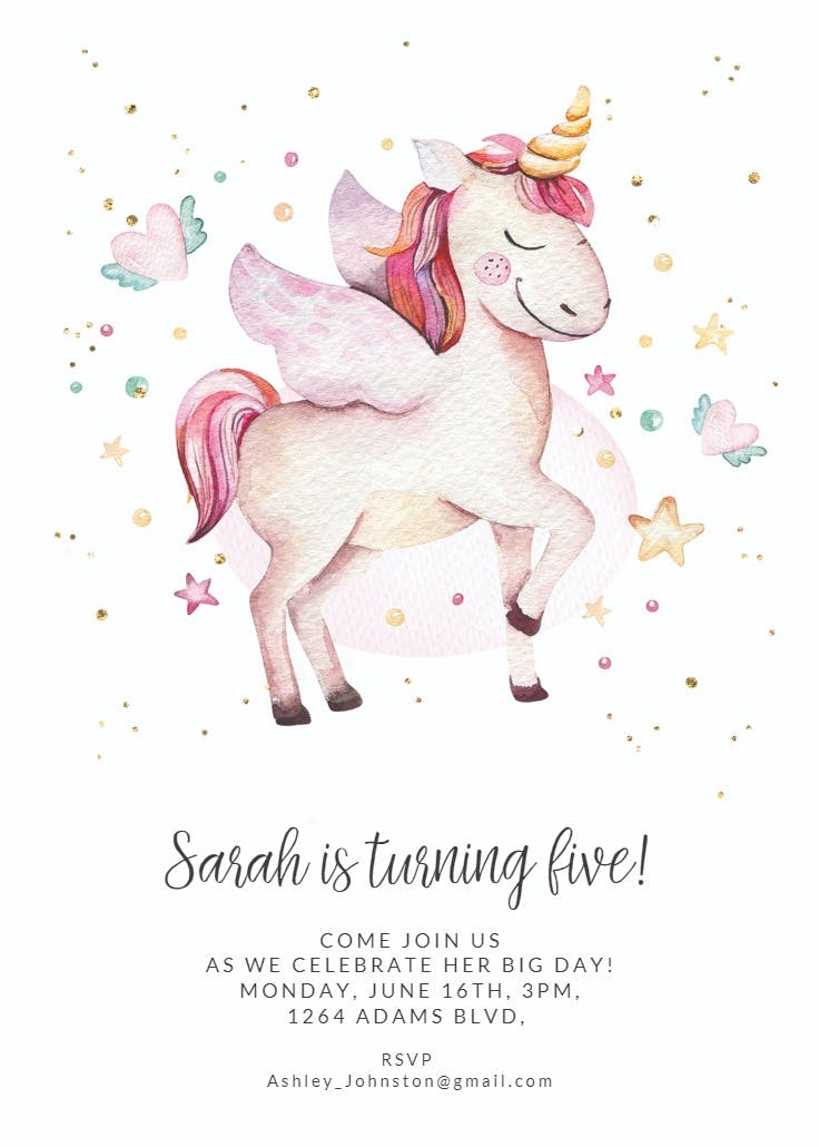 Loveable unicorn - birthday invitation