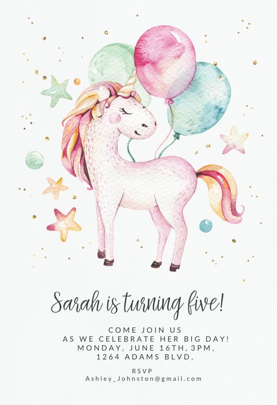 Loveable unicorn -  invitation template