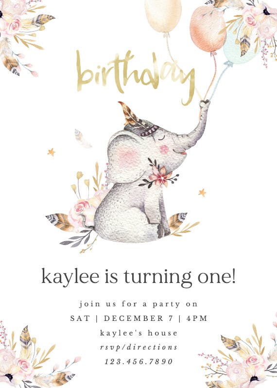 Lovely elephant - birthday invitation
