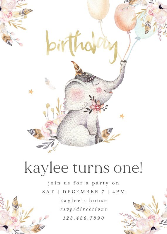 Lovely elephant -  invitación de cumpleaños