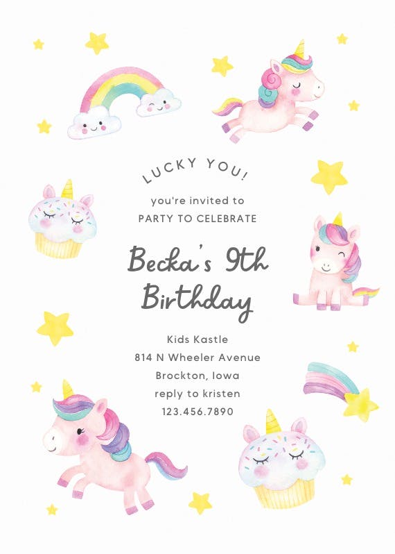 Lucky unicorn - birthday invitation