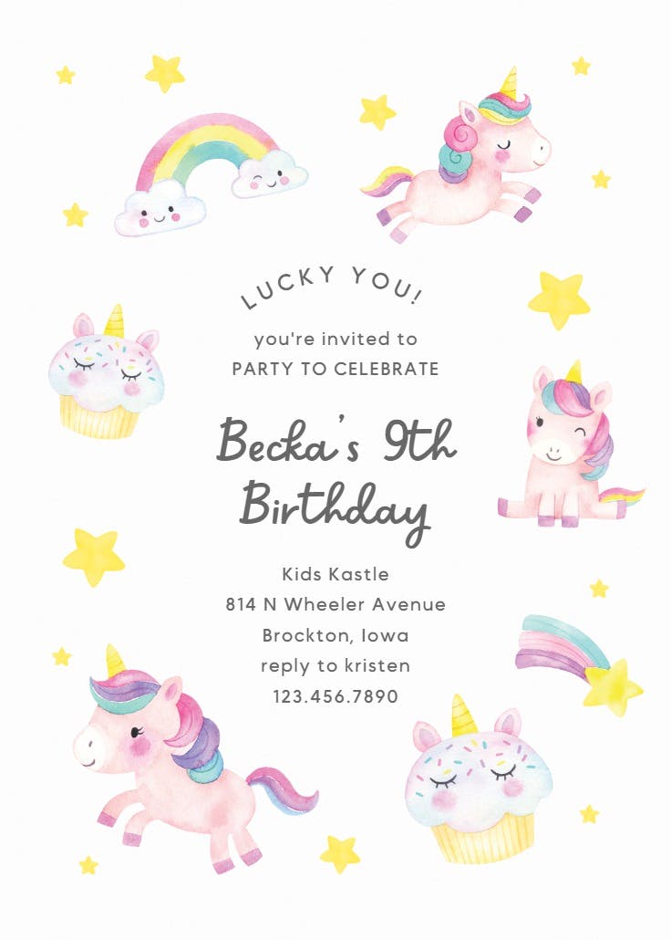 Lucky unicorn - printable party invitation