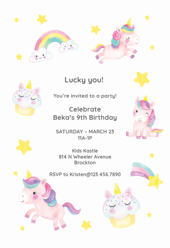 Simple Yellow Unicorn Birthday Card/ Invitation Template