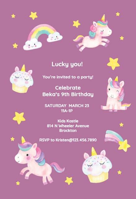 Lucky Unicorn - Birthday Invitation Template (Free) | Greetings Island