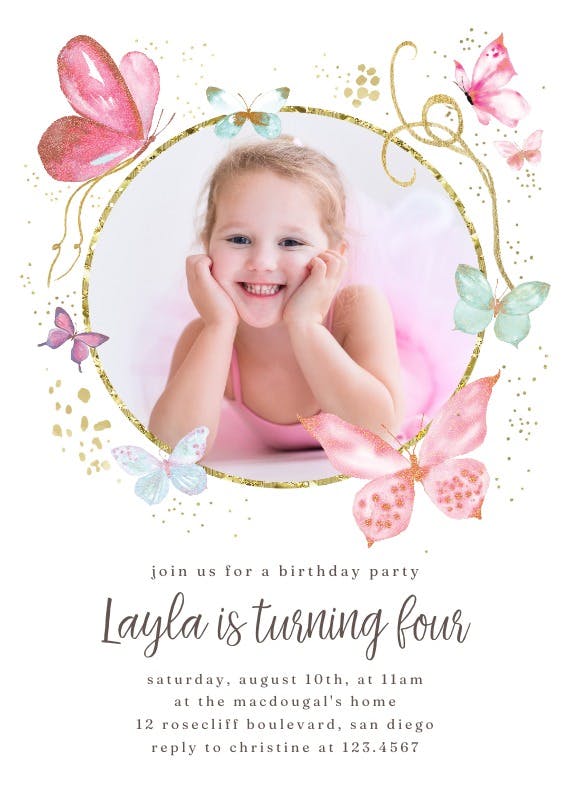 Magical butterflies photo -  invitación de fiesta de cumpleaños con foto