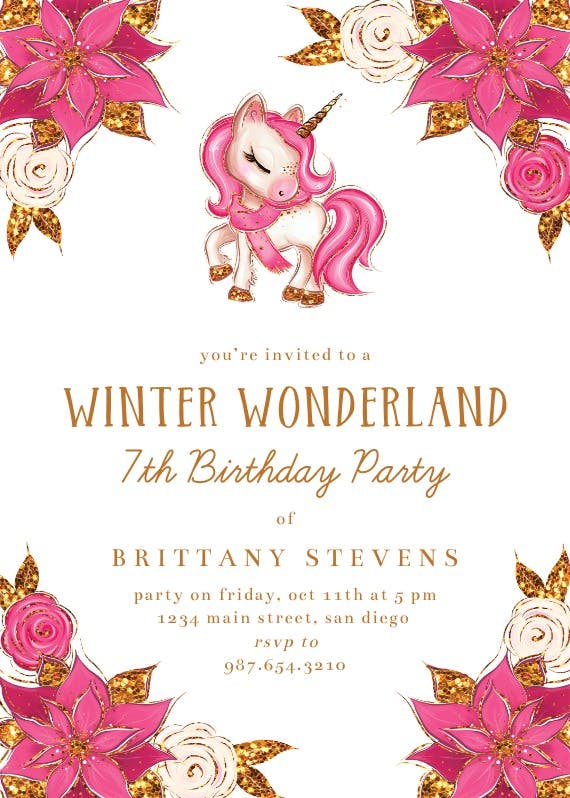 Magical unicorn party - birthday invitation