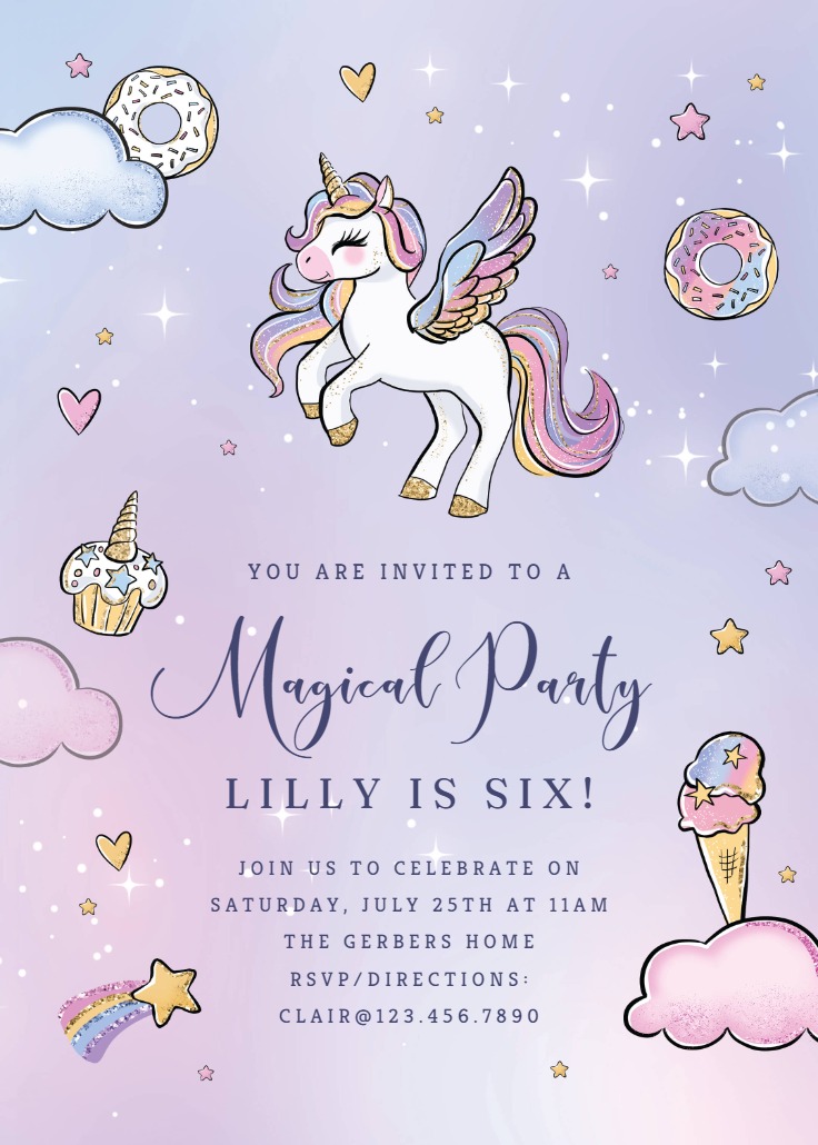 Unicorn and Rainbow Party - Birthday Invitation Template | Greetings Island