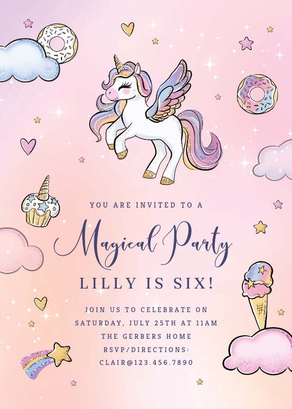 Magical unicorn party -  invitación de cumpleaños