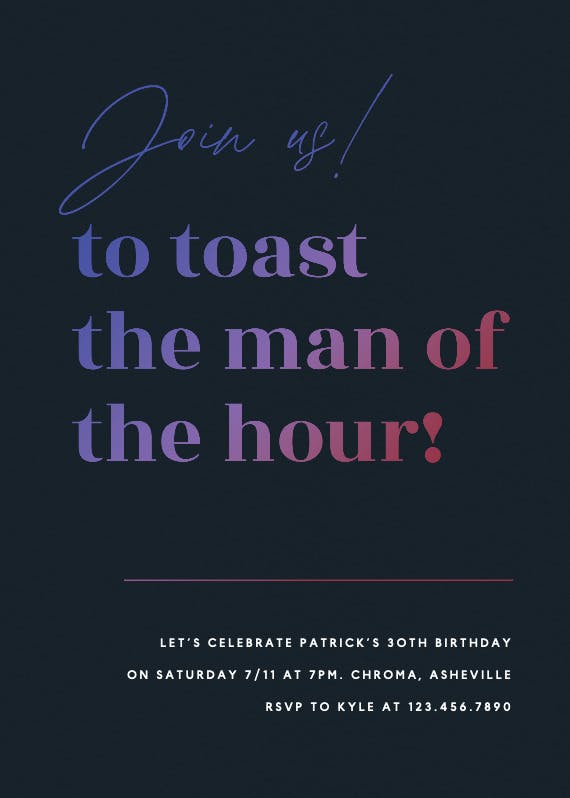 Man of the hour -  invitación de cumpleaños