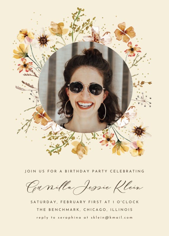 Meadow yellow flowers wreath - party invitation