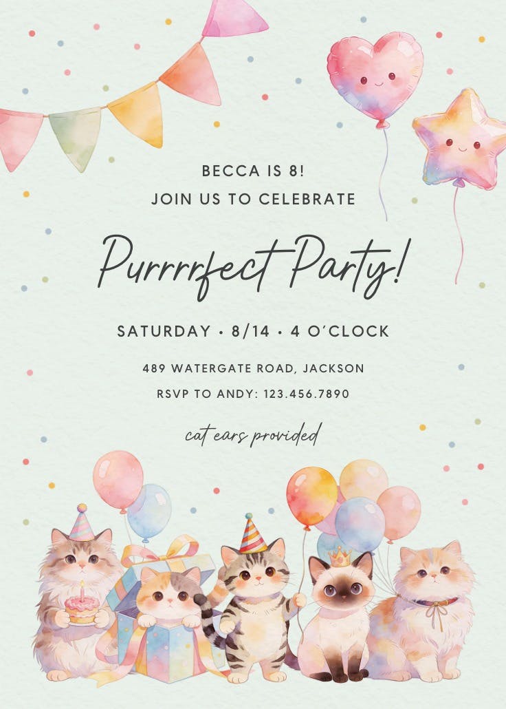 Meow's the time - invitación de fiesta