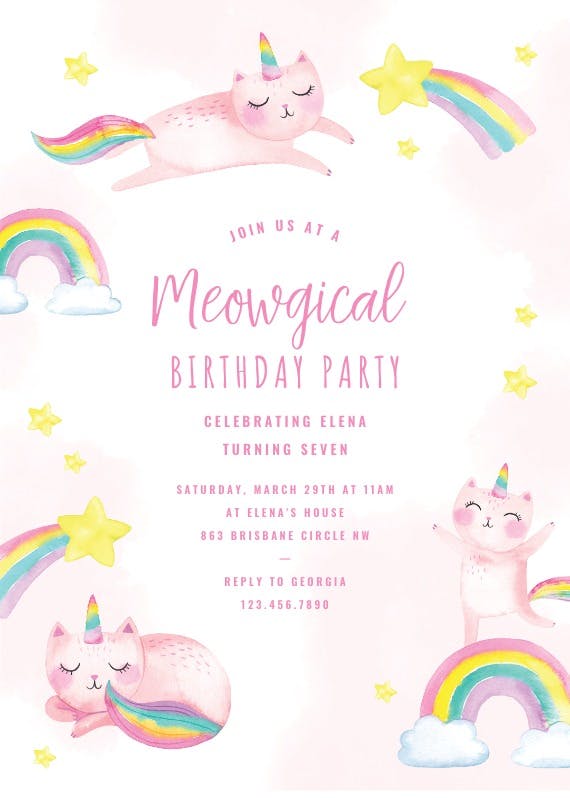 Meowgical day - birthday invitation