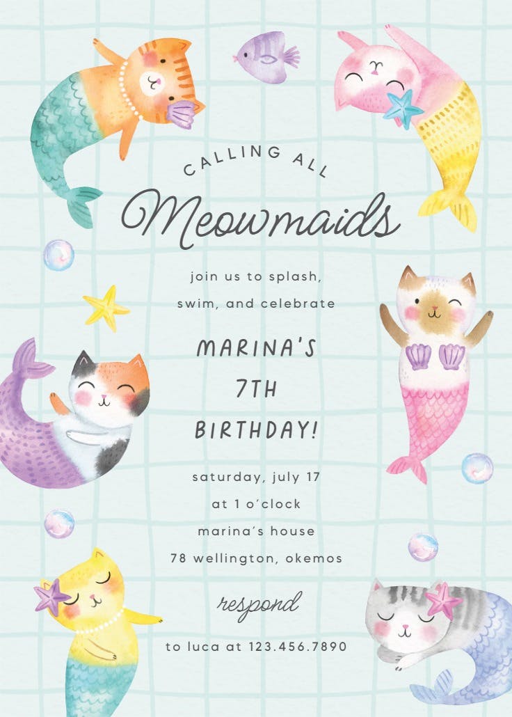 Meowmaids - invitación de fiesta