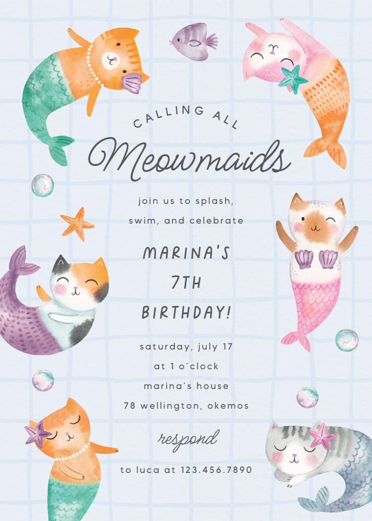 Meowmaids - invitación para fiesta