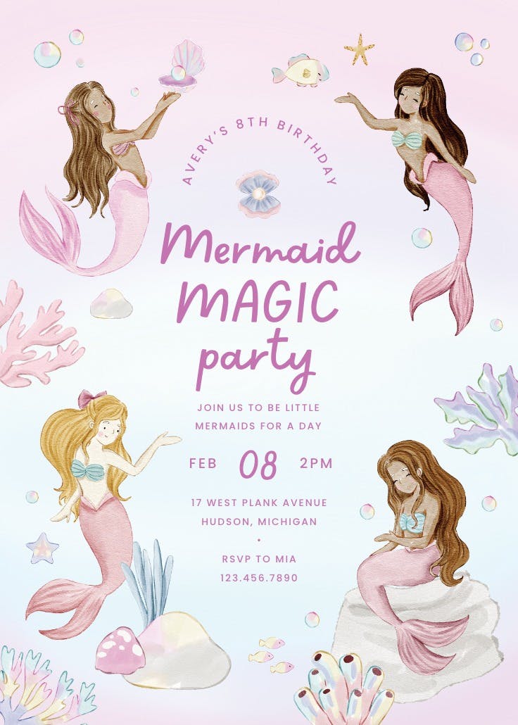 Mermaid magic - invitación para fiesta