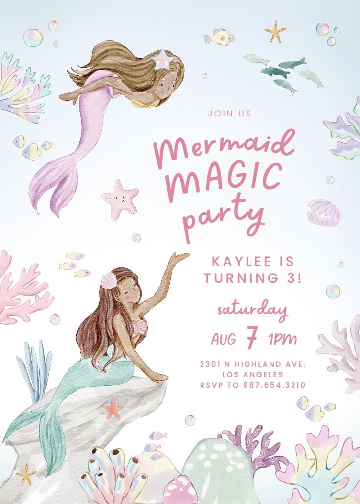 Mermaid magic reef - invitación de cumpleaños