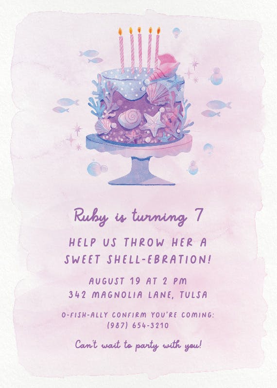 Mermaid shell-ebration -  invitación de cumpleaños