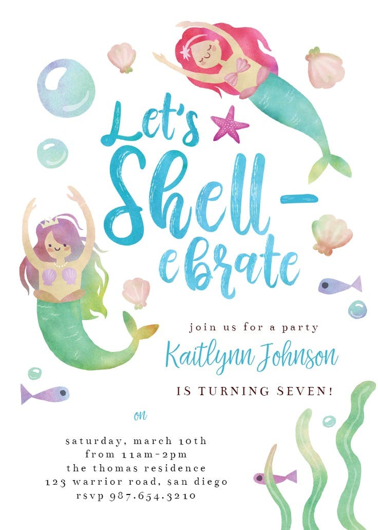 Mermaid shellebration - invitación para fiesta