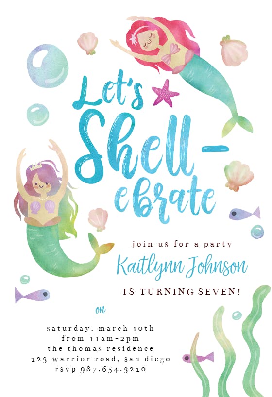 Mermaid shellebration - party invitation