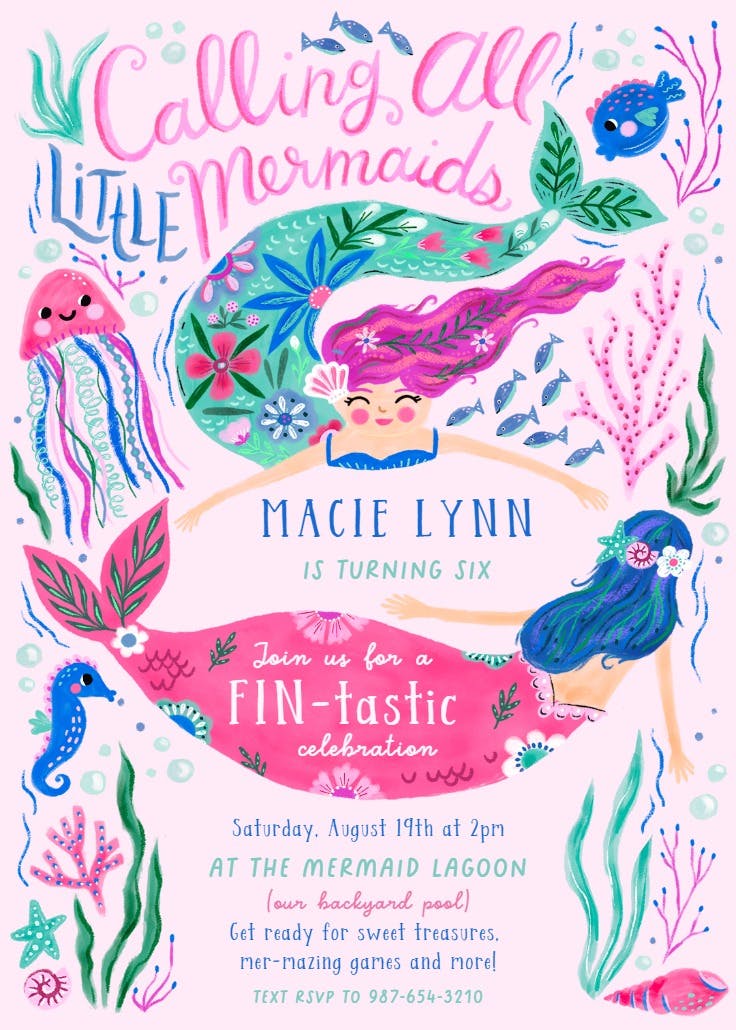 Mermaids party - invitación para fiesta