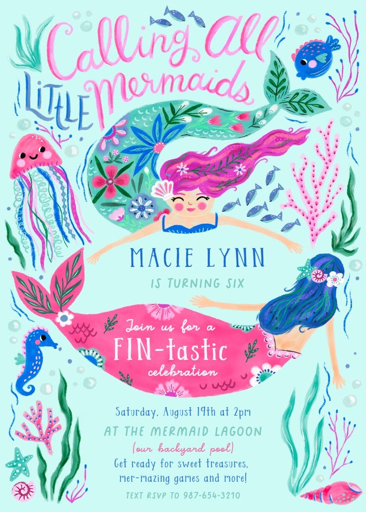 Mermaids party - invitación para fiesta