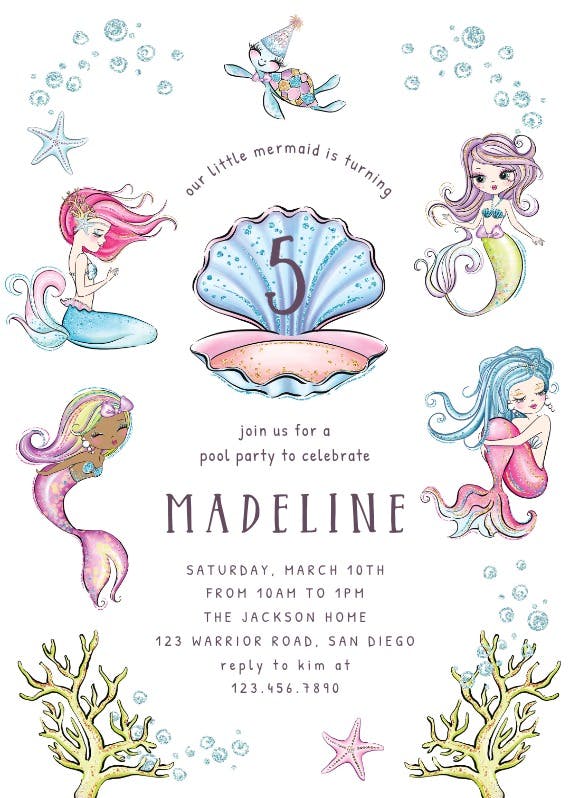 Mermaids under the sea -  invitation template