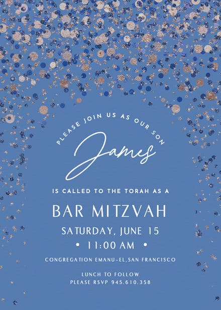 Metallic confetti - bar & bat mitzvah invitation