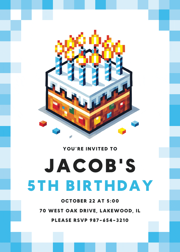 Mining cake -  invitación de cumpleaños