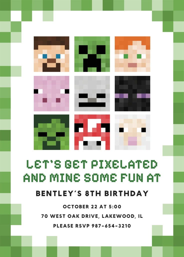 Mining fun - invitación de cumpleaños