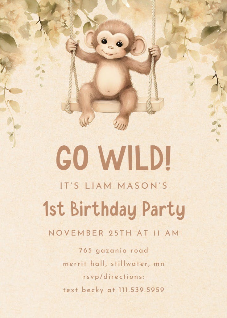 Monkey business - printable party invitation