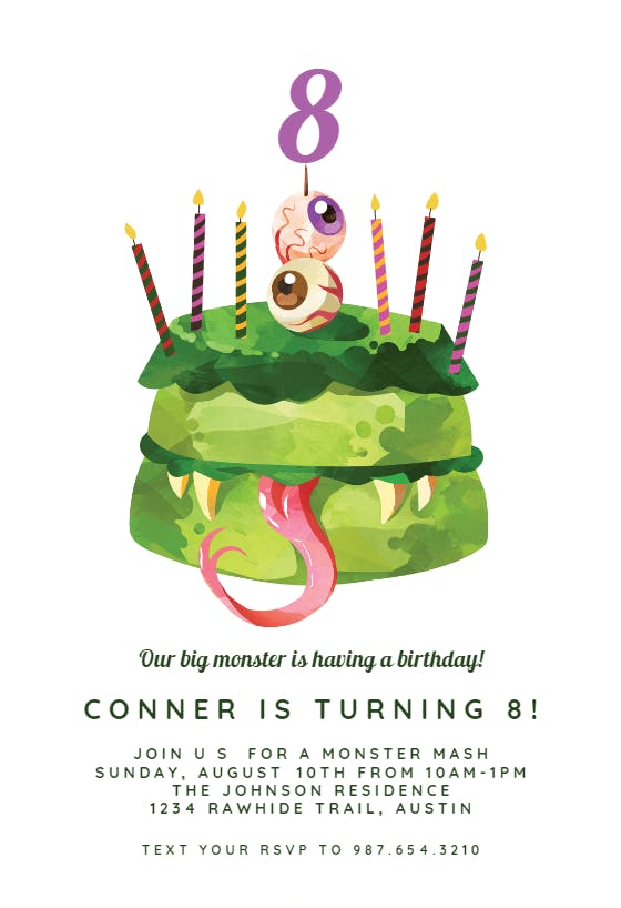 Monster cake -  invitación de cumpleaños