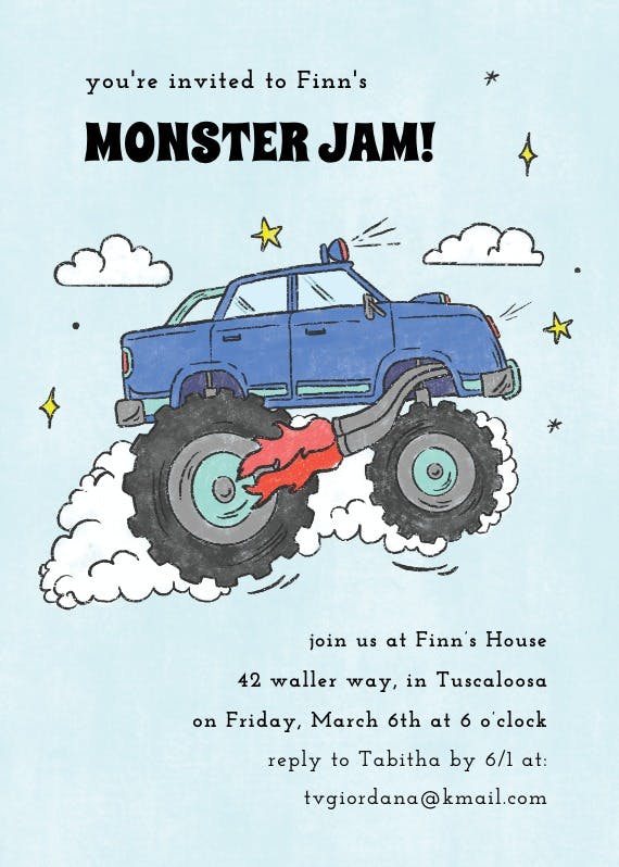 Monster jam - printable party invitation