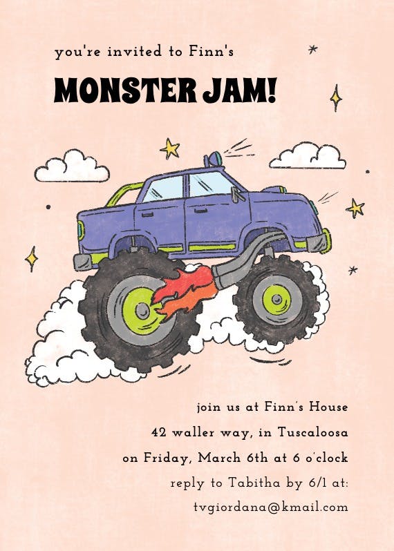 Monster jam -  invitación para fiesta