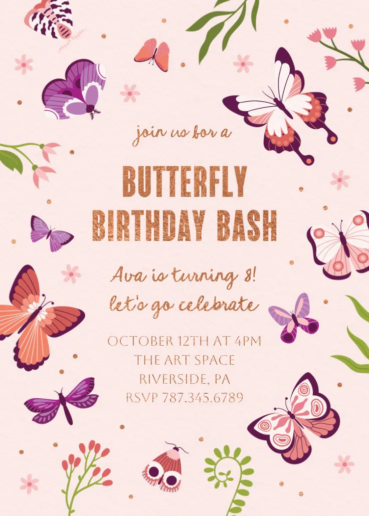 Butterfly bash - convite de festa