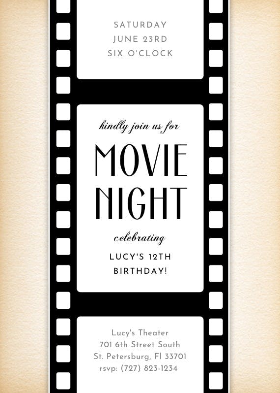 Movie night -  invitación de cumpleaños