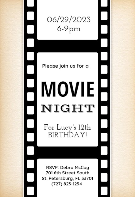 Movie Night Birthday Invitation Template Free