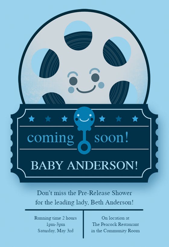 Movie theme boy - baby shower invitation