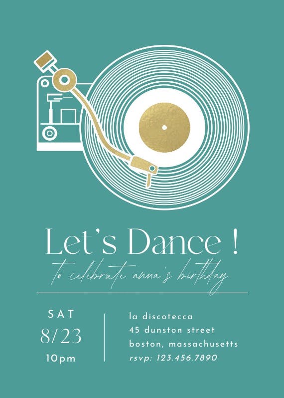 Music record player - printable party invitation