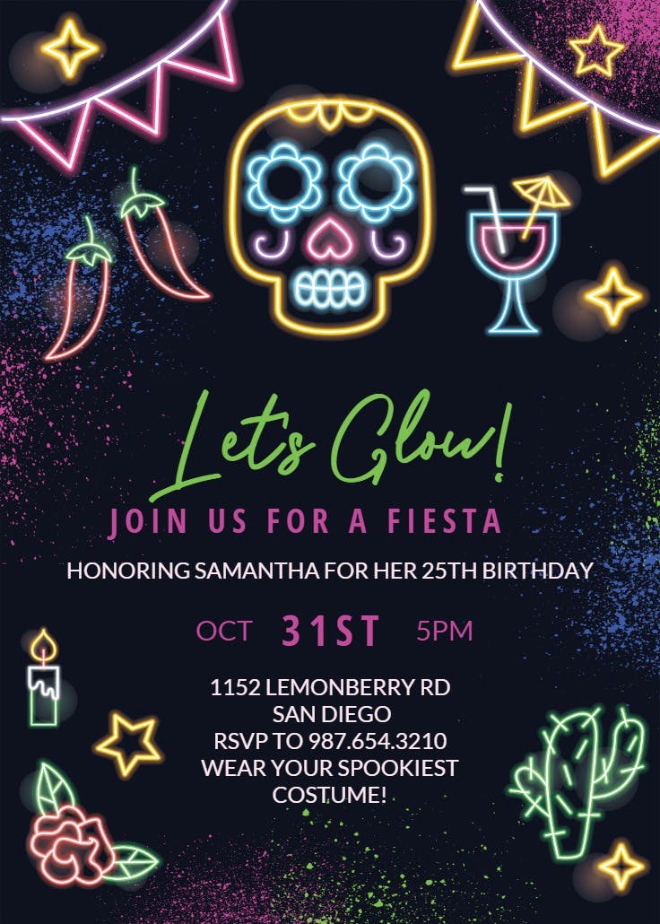 Neon glow - printable party invitation