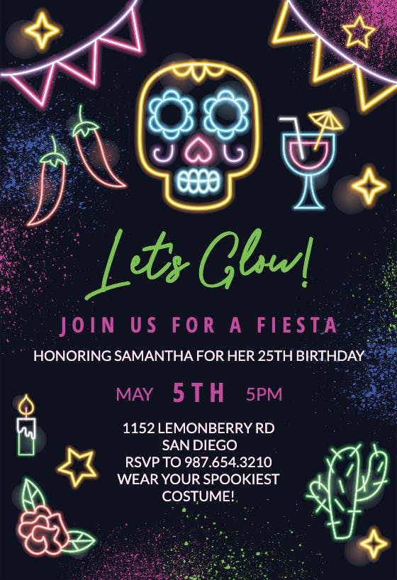 Neon glow - birthday invitation